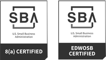 8a and EDWOSB Certified logos in black & white
